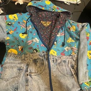 Bugs bunny, Daffy Duck modern medium Jean jacket with hoodie